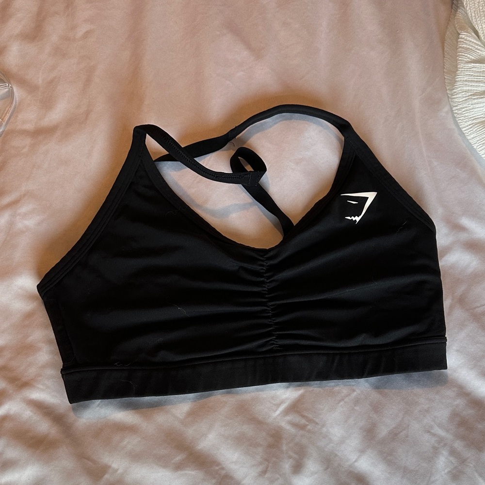 Gymshark Black Sports Bra with White Logo